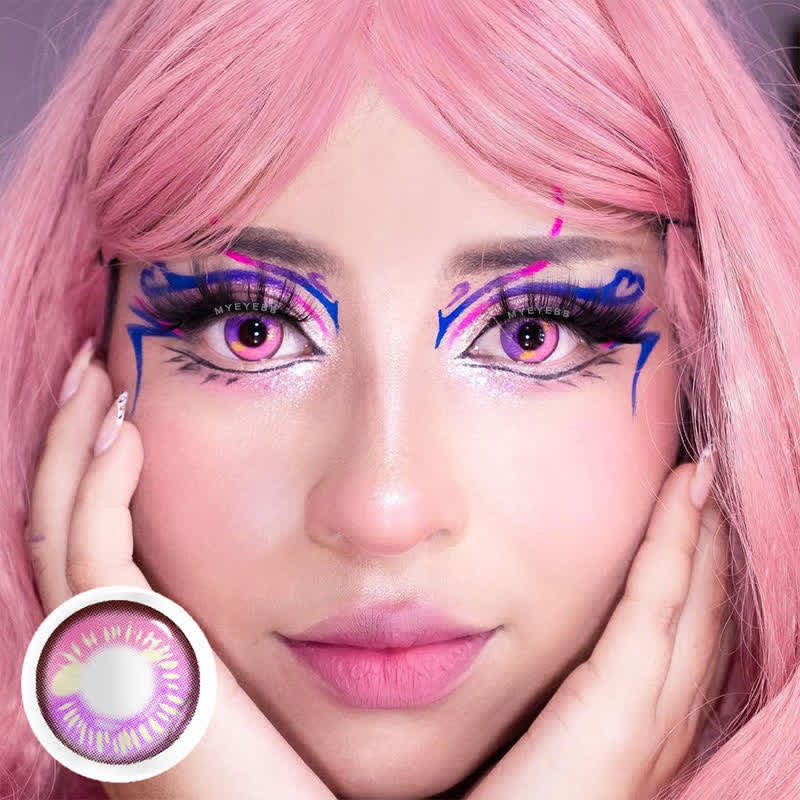 MYEYEBB Anime Pink Prescription Cosplay Contact Lenses