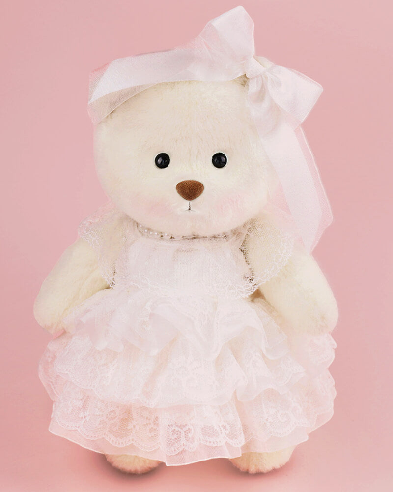 White Hair Straps Pearls Lolita Wedding Dress Bride Bear | Handmade Jointed Teddy Bear Gift-Getahug