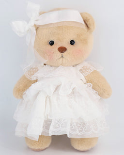 White Hair Straps Pearls Lolita Wedding Dress Bride Bear | Handmade Jointed Teddy Bear Gift-Getahug